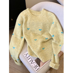 愛心提花毛衣女秋冬寬松軟糯慵懶高級感復古甜美小個子短款針織衫