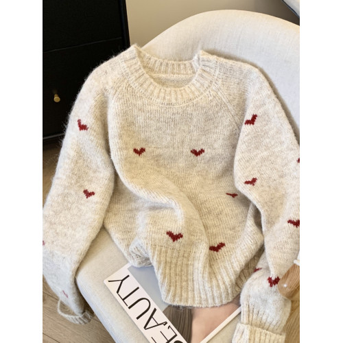 愛心提花毛衣女秋冬寬松軟糯慵懶高級感復古甜美小個子短款針織衫 愛心提花毛衣女秋冬寬松軟糯慵懶高級感復古甜美小個子短款針織衫