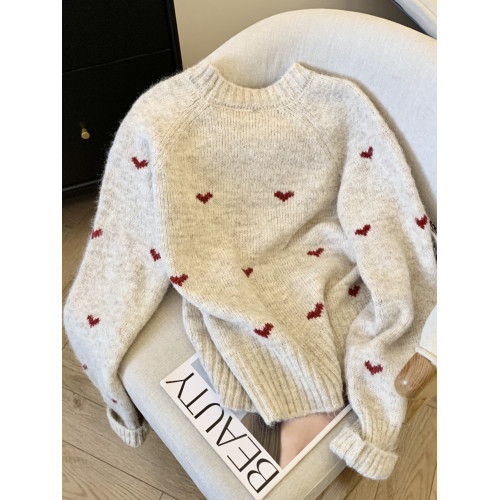 愛心提花毛衣女秋冬寬松軟糯慵懶高級感復古甜美小個子短款針織衫 愛心提花毛衣女秋冬寬松軟糯慵懶高級感復古甜美小個子短款針織衫