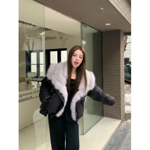 千金風白色大毛領羽絨服棉衣女冬季加厚保暖寬鬆百搭棉襖棉服外套