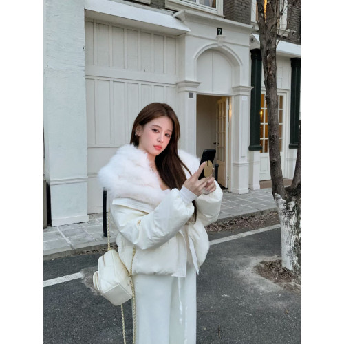 千金風白色大毛領羽絨服棉衣女冬季加厚保暖寬鬆百搭棉襖棉服外套