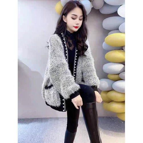 灰色小香風開衫2024秋冬新款亮絲水貂絨毛衣女寬松慵懶風針織外套 灰色小香風開衫2024秋冬新款亮絲水貂絨毛衣女寬松慵懶風針織外套