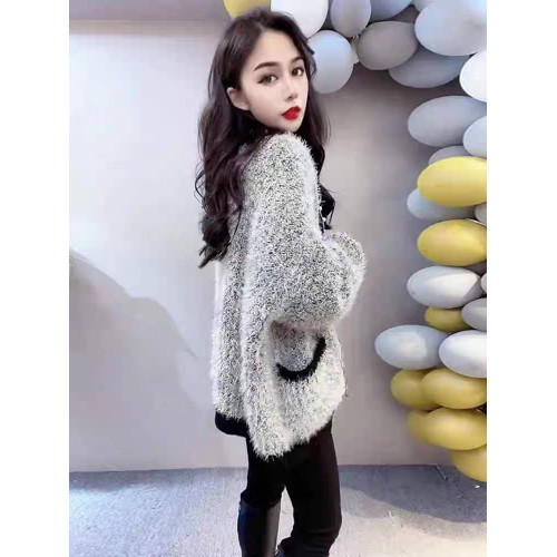 灰色小香風開衫2024秋冬新款亮絲水貂絨毛衣女寬松慵懶風針織外套 灰色小香風開衫2024秋冬新款亮絲水貂絨毛衣女寬松慵懶風針織外套