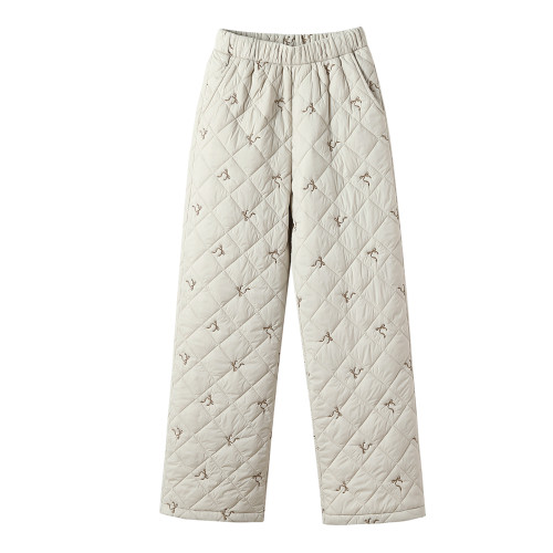 濶腿羽絨棉褲女冬新款保暖外穿高腰時尚綉花休閒直筒外穿媽媽棉褲 濶腿羽絨棉褲女冬新款保暖外穿高腰時尚綉花休閒直筒外穿媽媽棉褲