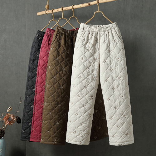 濶腿羽絨棉褲女冬新款保暖外穿高腰時尚綉花休閒直筒外穿媽媽棉褲 濶腿羽絨棉褲女冬新款保暖外穿高腰時尚綉花休閒直筒外穿媽媽棉褲