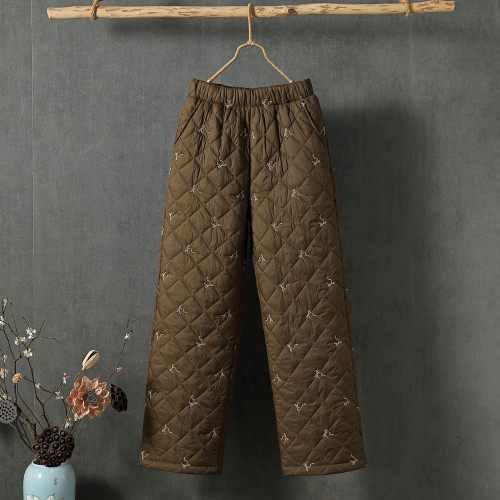 濶腿羽絨棉褲女冬新款保暖外穿高腰時尚綉花休閒直筒外穿媽媽棉褲 濶腿羽絨棉褲女冬新款保暖外穿高腰時尚綉花休閒直筒外穿媽媽棉褲