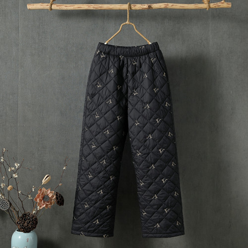 濶腿羽絨棉褲女冬新款保暖外穿高腰時尚綉花休閒直筒外穿媽媽棉褲 濶腿羽絨棉褲女冬新款保暖外穿高腰時尚綉花休閒直筒外穿媽媽棉褲