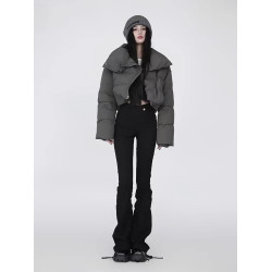 立領羽絨服女短款2025年冬季寬松加厚棉服小個子白鴨絨麵包服外套