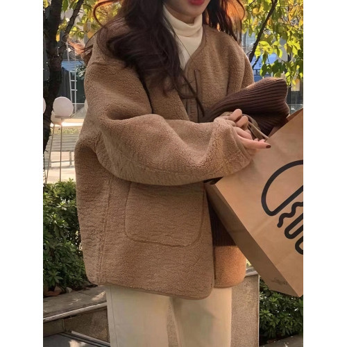 皮毛一體羊羔毛外套女2025年秋冬新款港味復古高級小衆設計感棉衣