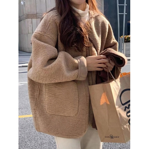 皮毛一體羊羔毛外套女2025年秋冬新款港味復古高級小衆設計感棉衣