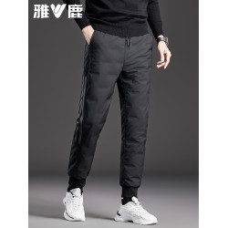 雅鹿羽絨褲男外穿高腰冬季新款加厚鴨絨防風束腳休閒男士保暖棉褲