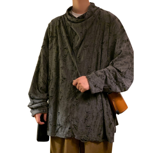 冰絲破洞t恤男長袖潮牌個性高堆領上衣秋季山本風暗黑系重磅體恤 冰絲破洞t恤男長袖潮牌個性高堆領上衣秋季山本風暗黑系重磅體恤