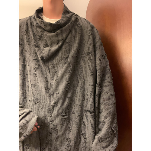 冰絲破洞t恤男長袖潮牌個性高堆領上衣秋季山本風暗黑系重磅體恤 冰絲破洞t恤男長袖潮牌個性高堆領上衣秋季山本風暗黑系重磅體恤