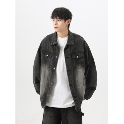 美式水洗牛仔外套男冬高街復古做舊工裝夾克潮牌百搭情侶休閒上衣