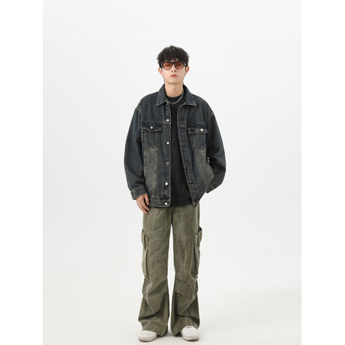 美式水洗牛仔外套男冬高街復古做舊工裝夾克潮牌百搭情侶休閒上衣 美式水洗牛仔外套男冬高街復古做舊工裝夾克潮牌百搭情侶休閒上衣