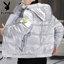 花花公子羽絨服男士冬季保暖加厚2025年新款潮牌亮面棉襖休閒外套