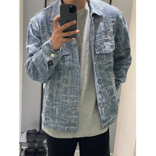 破壞線條春秋牛仔外套男水洗潮牌工裝夾克美式高街痞帥牛仔褂子 破壞線條春秋牛仔外套男水洗潮牌工裝夾克美式高街痞帥牛仔褂子