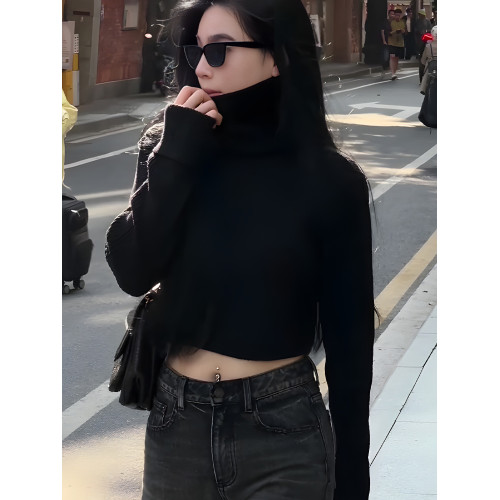 慵懶風秋冬高領毛衣女款2025新款冬季高級感短款針織衫內搭上衣女