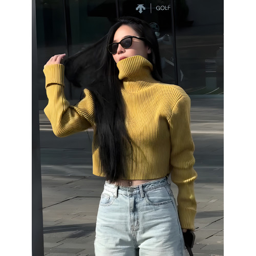 慵懶風秋冬高領毛衣女款2025新款冬季高級感短款針織衫內搭上衣女