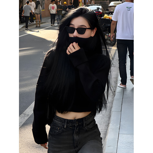 慵懶風秋冬高領毛衣女款2025新款冬季高級感短款針織衫內搭上衣女