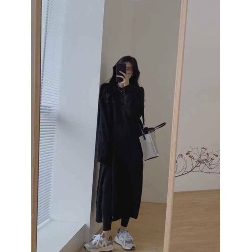 慵懶風寬松裙子開叉復古日系針織衫連衣裙套頭中長款毛衣女秋冬季 慵懶風寬松裙子開叉復古日系針織衫連衣裙套頭中長款毛衣女秋冬季