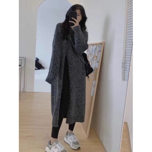 慵懶風寬松裙子開叉復古日系針織衫連衣裙套頭中長款毛衣女秋冬季 慵懶風寬松裙子開叉復古日系針織衫連衣裙套頭中長款毛衣女秋冬季