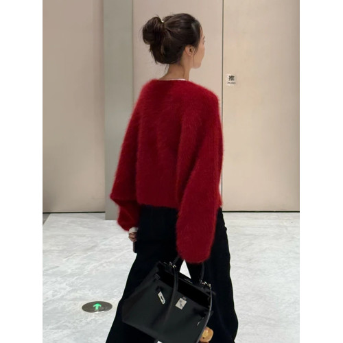 新年本命年紅色針織開衫毛衣女2025秋冬季高級感寬松外穿外套上衣 新年本命年紅色針織開衫毛衣女2025秋冬季高級感寬松外穿外套上衣