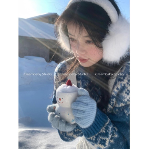 聖誕藍!復古冰島藍色慵懶風提花毛衣女顯白費爾島穿搭甜美針織衫 聖誕藍!復古冰島藍色慵懶風提花毛衣女顯白費爾島穿搭甜美針織衫