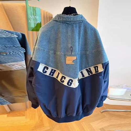 特大碼300斤歐貨寬松休閒拼接牛仔外套男裝春季時尚潮流百搭夾克 特大碼300斤歐貨寬松休閒拼接牛仔外套男裝春季時尚潮流百搭夾克