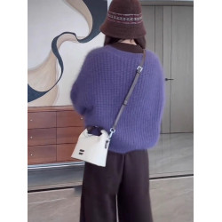 紫色軟糯毛衣外套女秋季大碼胖MM慵懶風寬松針織開衫獨特漂亮上衣