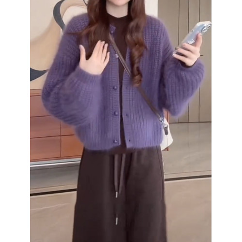 紫色軟糯毛衣外套女秋季大碼胖MM慵懶風寬松針織開衫獨特漂亮上衣 紫色軟糯毛衣外套女秋季大碼胖MM慵懶風寬松針織開衫獨特漂亮上衣