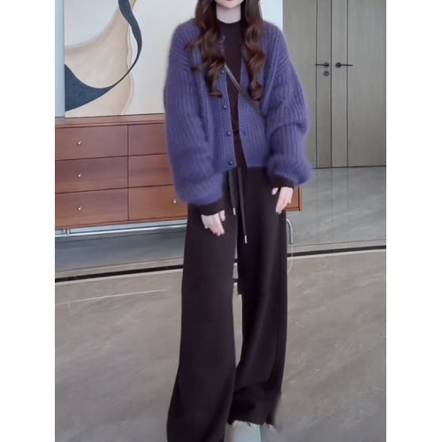 紫色軟糯毛衣外套女秋季大碼胖MM慵懶風寬松針織開衫獨特漂亮上衣 紫色軟糯毛衣外套女秋季大碼胖MM慵懶風寬松針織開衫獨特漂亮上衣