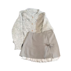 小個子香風灰色針織毛衣女秋冬2025新款韓風慵懶miu系開衫外套春