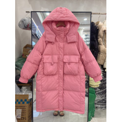 2025年秋冬新款韓版羽絨服女中長款連帽白鴨絨過膝加厚寬松外套潮