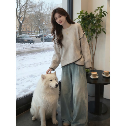 灰色不規則針織毛衣女款2025年秋冬新款可外穿內搭設計感小衆上衣 灰色不規則針織毛衣女款2025年秋冬新款可外穿內搭設計感小衆上衣