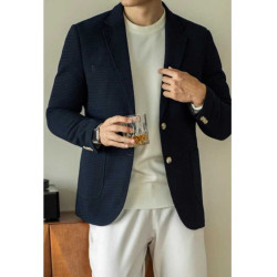 肌理感華夫格長袖西裝外套男士秋季新款休閒雙排釦通勤商務正裝潮