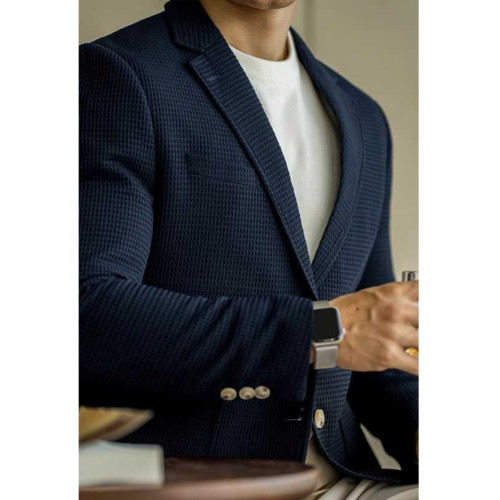 肌理感華夫格長袖西裝外套男士秋季新款休閒雙排釦通勤商務正裝潮 肌理感華夫格長袖西裝外套男士秋季新款休閒雙排釦通勤商務正裝潮