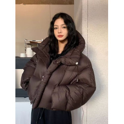 泡芙短款羽絨服女2025新款連帽小個子保暖麵包服白鴨絨冬季外套厚