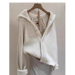 怒推！單品質，獨特別致深秋chic慵懶風白色針織毛衣外套女裝