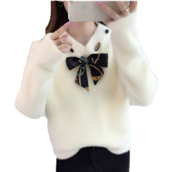 【不掉毛】加厚秋冬新款小清新馬海毛衣女寬松仿水貂絨套頭針織衫