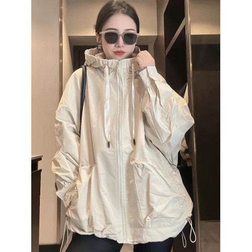 大碼胖mm300斤休閒沖鋒衣外套女春秋款寬松中長款抽繩連帽風衣潮2