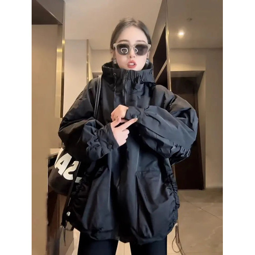 大碼胖mm300斤休閒沖鋒衣外套女春秋款寬松中長款抽繩連帽風衣潮2