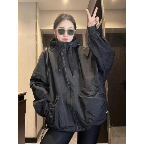 大碼胖mm300斤休閒沖鋒衣外套女春秋款寬松中長款抽繩連帽風衣潮2