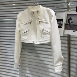 網紅同款2025秋季新款小衆辣妹金屬拉鍊設計墊肩立領夾克短外套女