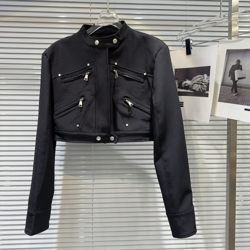 網紅同款2025秋季新款小衆辣妹金屬拉鍊設計墊肩立領夾克短外套女 網紅同款2025秋季新款小衆辣妹金屬拉鍊設計墊肩立領夾克短外套女