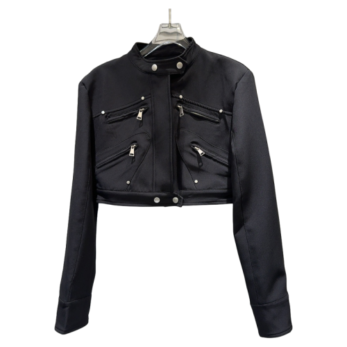 網紅同款2025秋季新款小衆辣妹金屬拉鍊設計墊肩立領夾克短外套女 網紅同款2025秋季新款小衆辣妹金屬拉鍊設計墊肩立領夾克短外套女