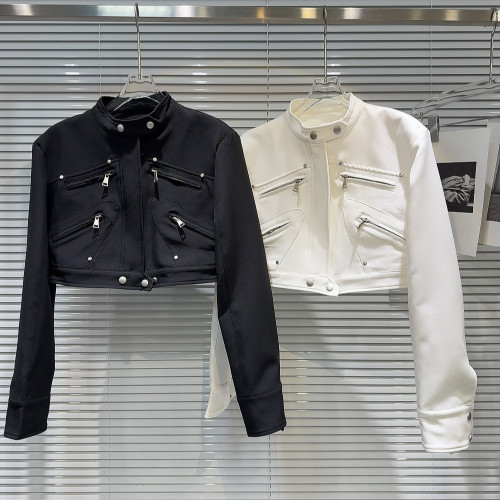 網紅同款2025秋季新款小衆辣妹金屬拉鍊設計墊肩立領夾克短外套女 網紅同款2025秋季新款小衆辣妹金屬拉鍊設計墊肩立領夾克短外套女