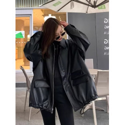 胖mm大碼女裝高街vibe風皮衣女設計感小衆復古街頭風外套黑色夾克