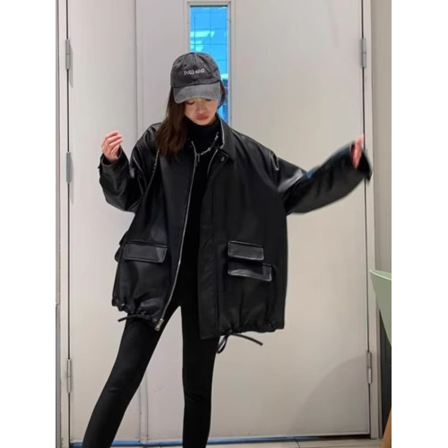 胖mm大碼女裝高街vibe風皮衣女設計感小衆復古街頭風外套黑色夾克 胖mm大碼女裝高街vibe風皮衣女設計感小衆復古街頭風外套黑色夾克