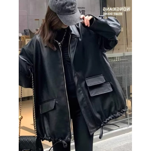 胖mm大碼女裝高街vibe風皮衣女設計感小衆復古街頭風外套黑色夾克 胖mm大碼女裝高街vibe風皮衣女設計感小衆復古街頭風外套黑色夾克